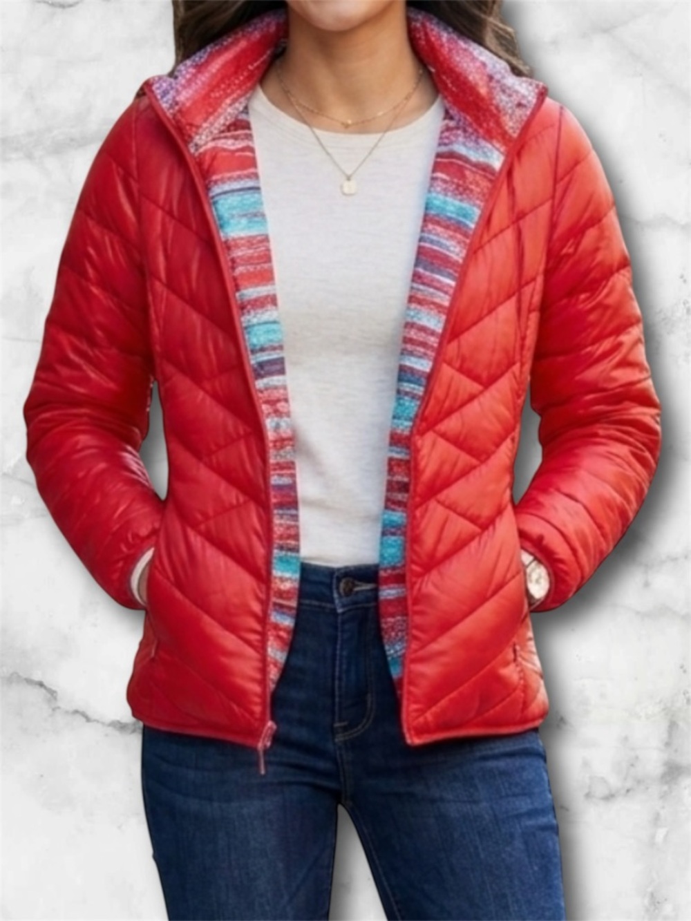 Reversible SO Quilted Puffy Puffer Zip Up Red Jacket Pockets Waterproof Size S
